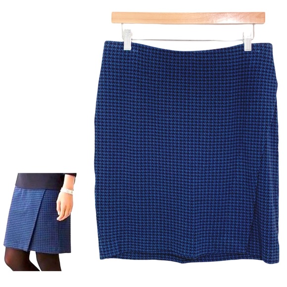 J. Jill Houndstooth Ponte Knit Faux Wrap Skirt Womens Small Blue Black Plaid - Picture 1 of 12
